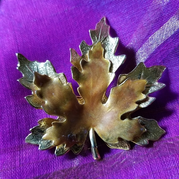 Relisted -vintage Autumn leaf brooch gold brown orange pin - Picture 5 of 8